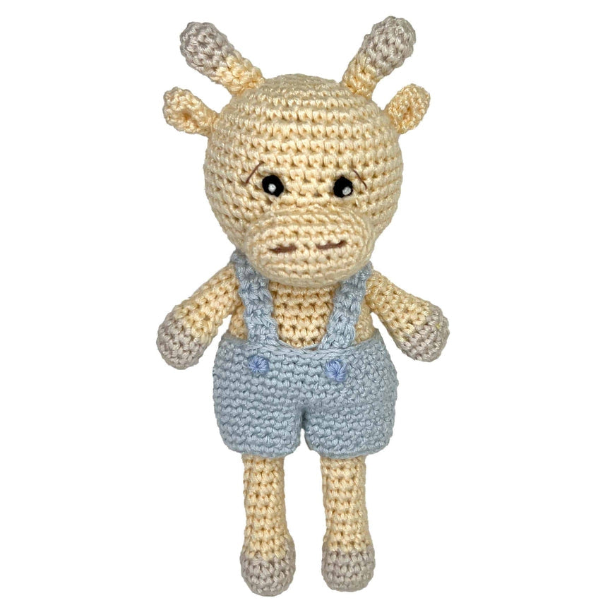 Giraffe Bamboo Crochet Rattle - Blue - HoneyBug 