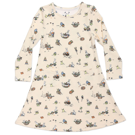 Bunny Workshop French Terry Girls' Daywear Long Sleeve Dress - HoneyBug 
