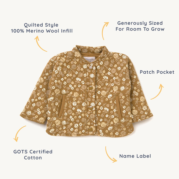 Organic Merino Wool Buttoned Jacket - Wildflower - HoneyBug 