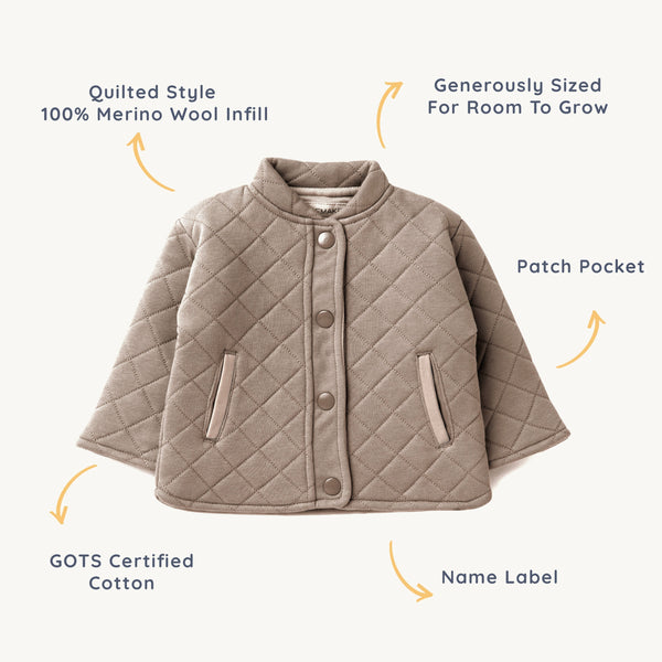 Organic Merino Wool Buttoned Jacket - Mocha - HoneyBug 