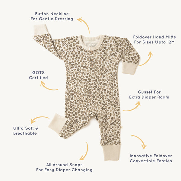 Organic Buttoned Romper - Spotted - HoneyBug 