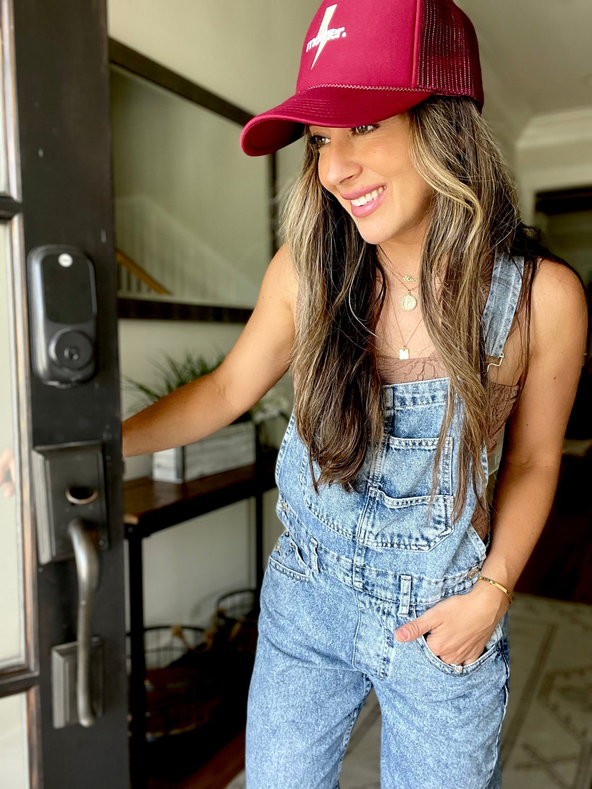 Mother Strong Printed Trucker Hat - Maroon - HoneyBug 