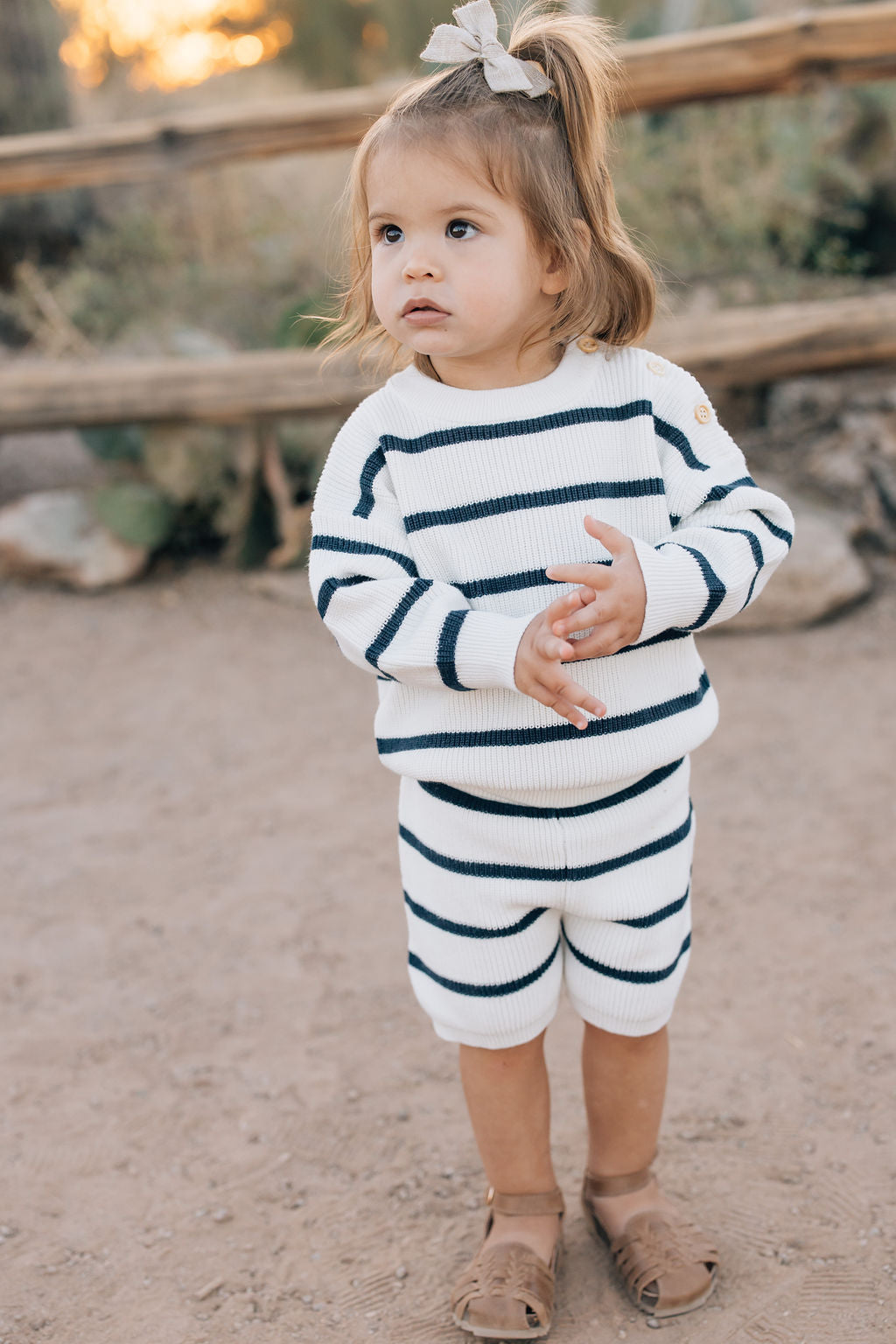 Navy Stripe Knit Shorts - HoneyBug 