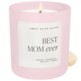 Best Mom Ever Soy Candle - Pink Matte Jar - 15 oz (Wildflowers and Salt) - HoneyBug 