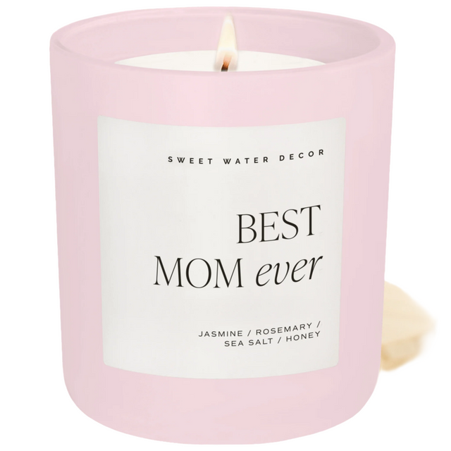 Best Mom Ever Soy Candle - Pink Matte Jar - 15 oz (Wildflowers and Salt) - HoneyBug 