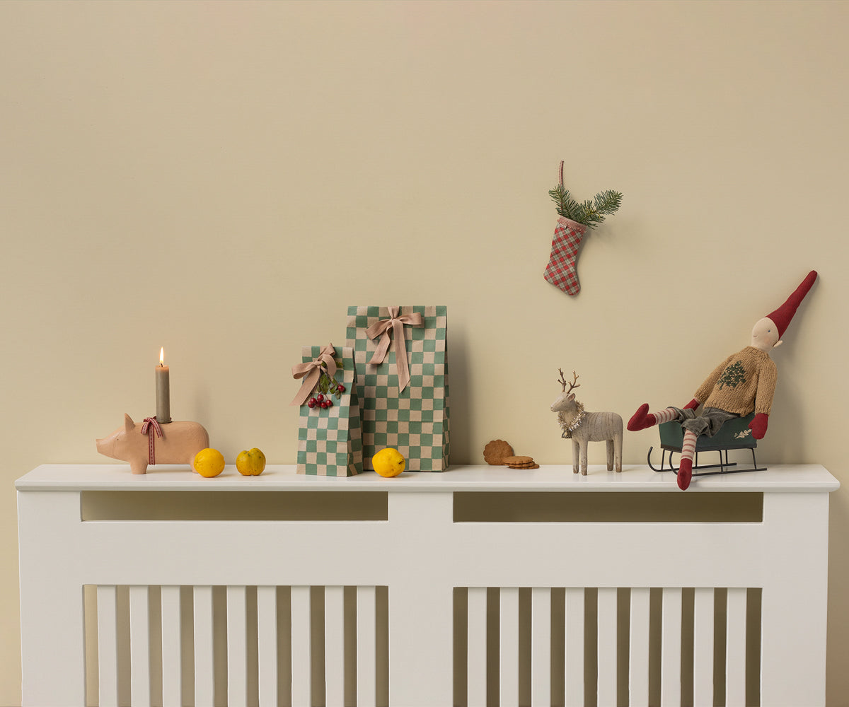 Stocking Ornament, Checker - Red - HoneyBug 