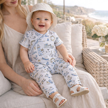 Seashore Baby Zipper Romper – Bamboo with Convertible Cuffs