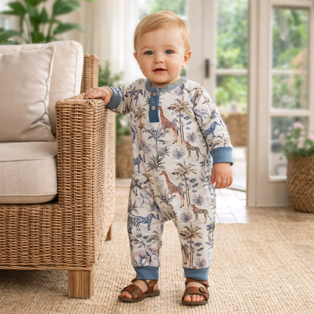 Jungle Safari Bamboo Boys Henley Romper