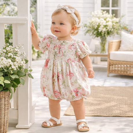 Blush Bouquet Smocked Baby Girl Romper