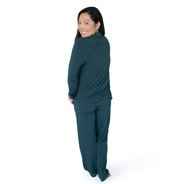 Clea Bamboo Classic Long Sleeve Pajama Set | Evergreen - HoneyBug 