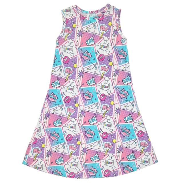 Comic Purple Bamboo Girls' Sleeveless Dress - HoneyBug 