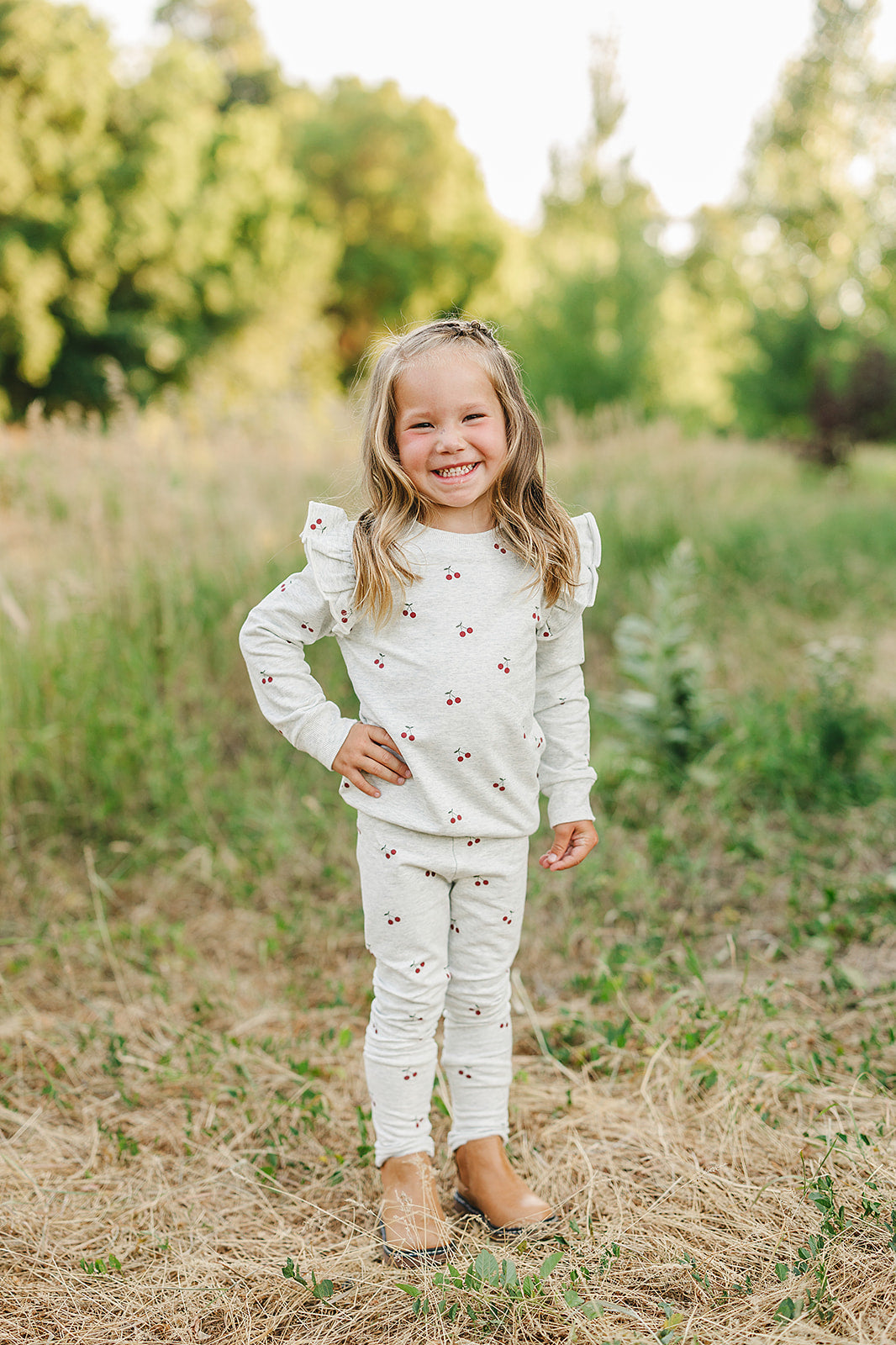 Cherry Ruffle French Terry Set - HoneyBug 