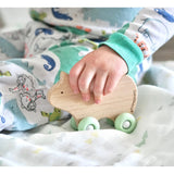 Mint Bear Silicone + Wood Teether with Wheels - HoneyBug 