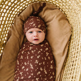 Organic Swaddle Blanket & Hat - Winter Bloom - HoneyBug 