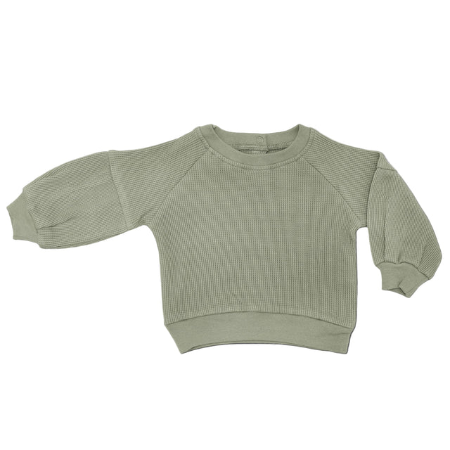 Waffle Balloon Sleeve Sweatshirt - Olive Green - HoneyBug 