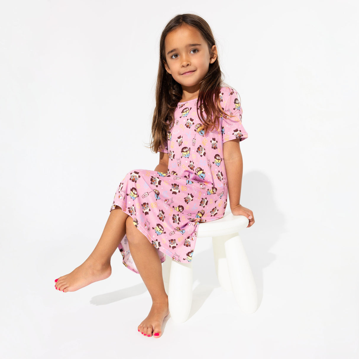 Despicable Me 4: Minions Always Popping Bamboo Girls' Short Sleeve Dress - HoneyBug 