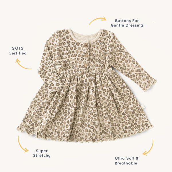 Organic Long Sleeve Twirl Dress - Spotted - HoneyBug 