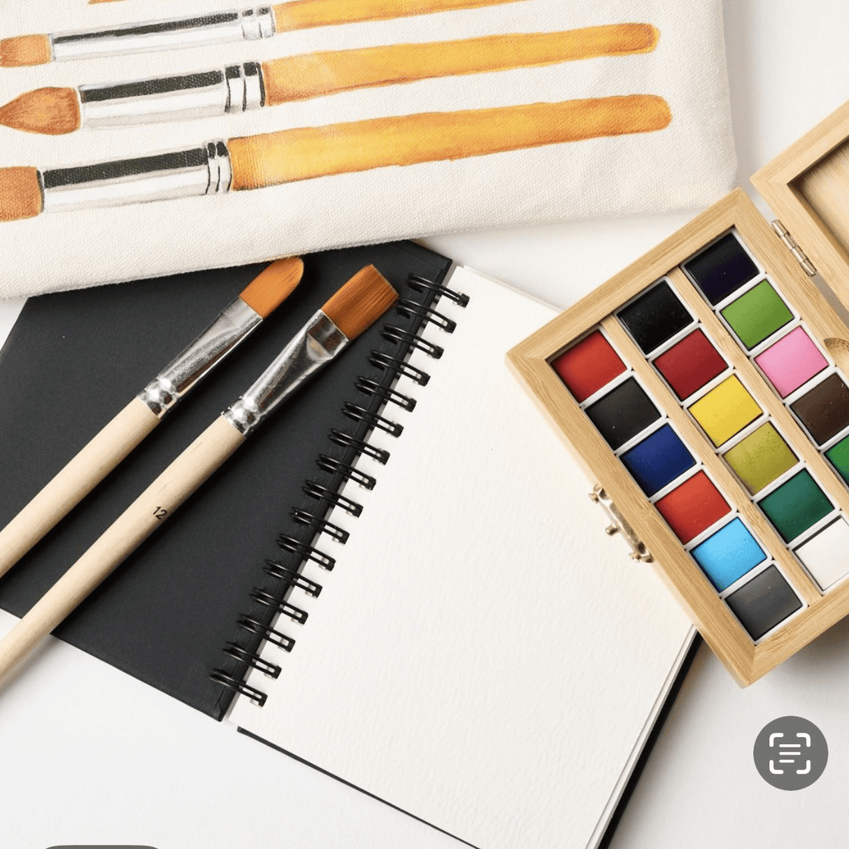 Watercolor Travel Set | Bamboo Case, Brushes, & Paper Pad