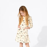 Bunny Workshop French Terry Girls' Daywear Long Sleeve Dress - HoneyBug 