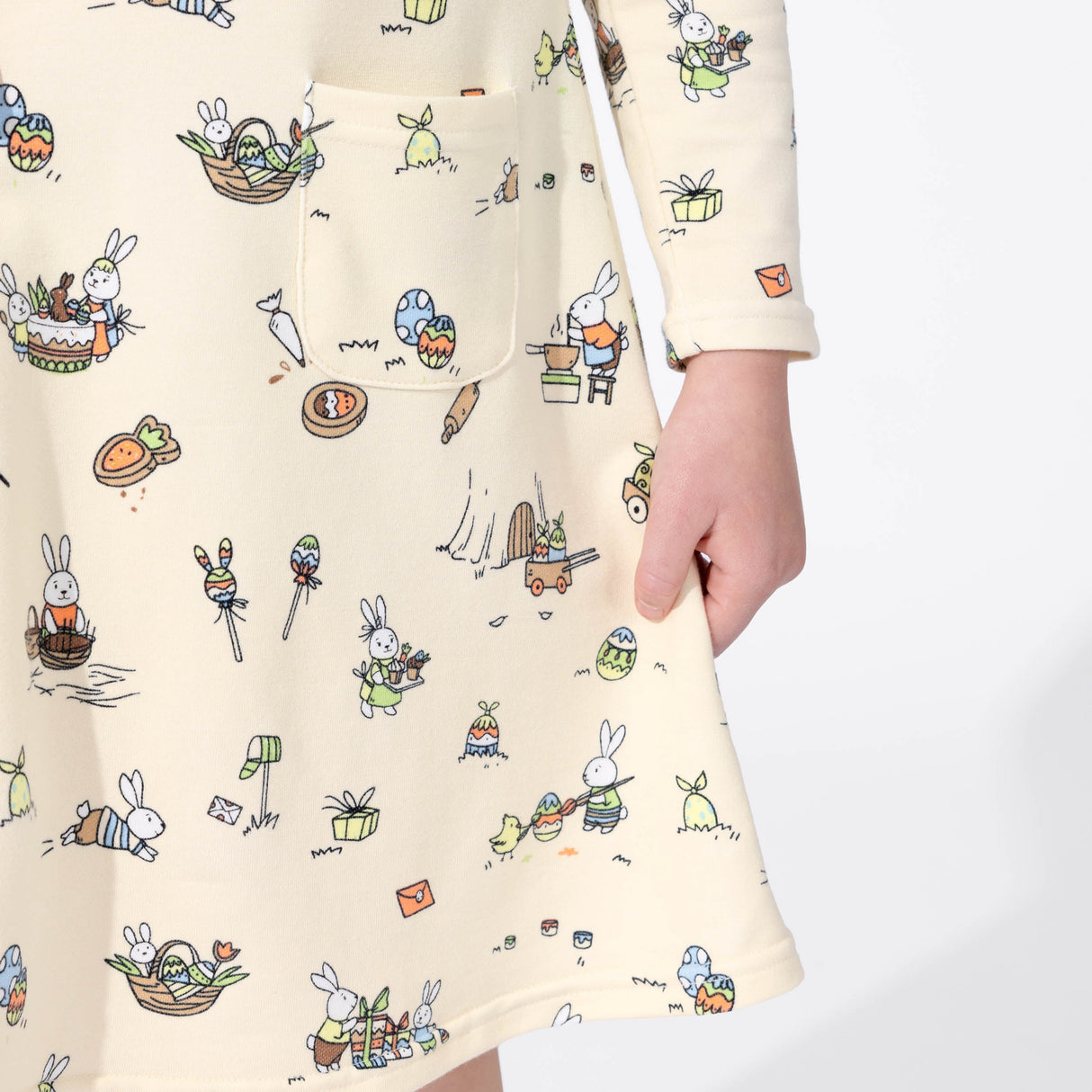 Bunny Workshop French Terry Girls' Daywear Long Sleeve Dress - HoneyBug 