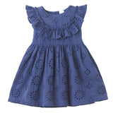 Girls' Eyelet Ruffle Dress - Cotton Blue Embroidered