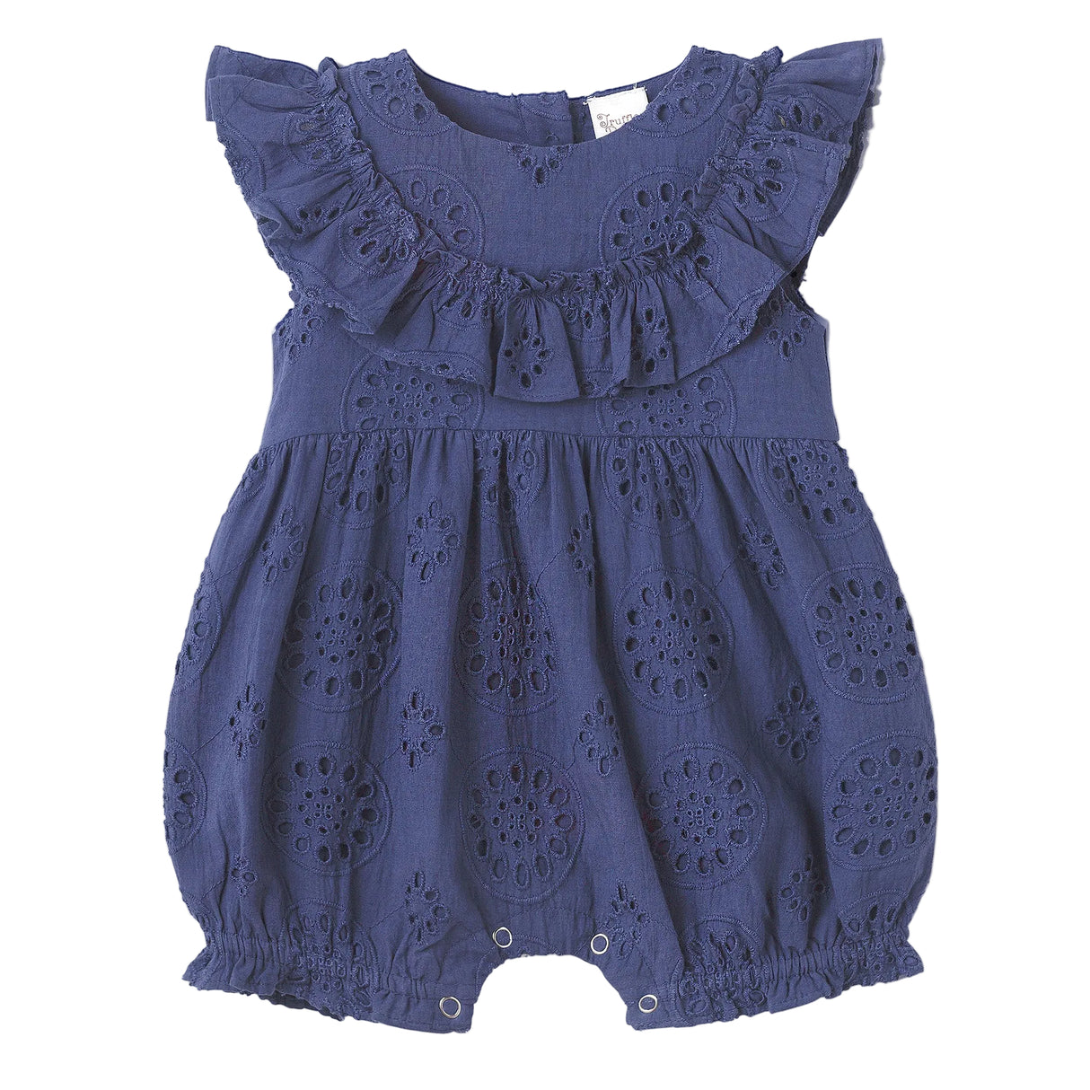 Baby Eyelet Romper Blue Cotton Ruffle One-Piece for Girls