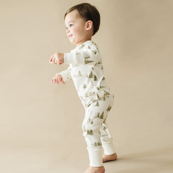 Organic Buttoned Romper - Frosted Fir - HoneyBug 