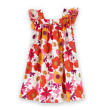 Girls Everly Square Neck Dress | Red and Orange Floral Medley - HoneyBug 