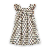 Girls Everly Square Neck Dress | Teal and Brown Jewel Handblock - HoneyBug 