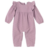 Mauve Eyelet Girls Romper – Embroidered Cotton Ruffle Sleeve - HoneyBug 