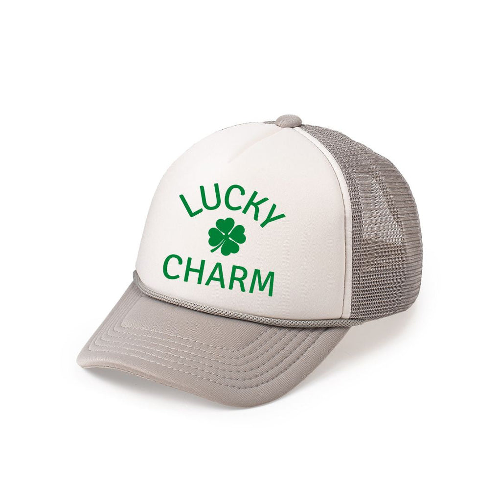 Lucky Charm Shamrock St. Patrick's Day Trucker Hat - Gray/White - HoneyBug 