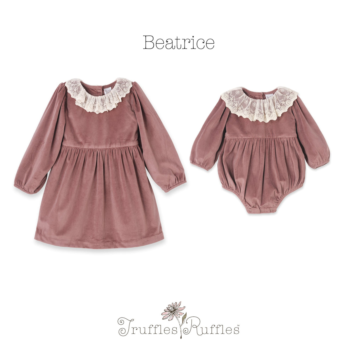 Mauve Velvet Baby Romper – Lace Collar Special Occasion - HoneyBug 