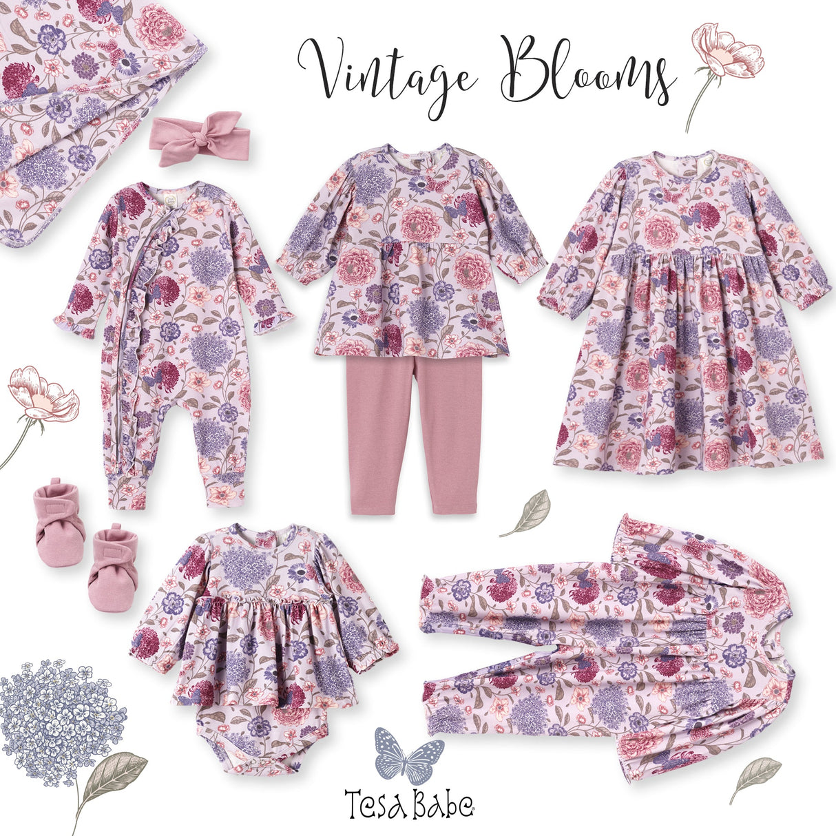 Floral Ruffle Baby Zipper Romper – Soft Bamboo Vintage Bloom - HoneyBug 