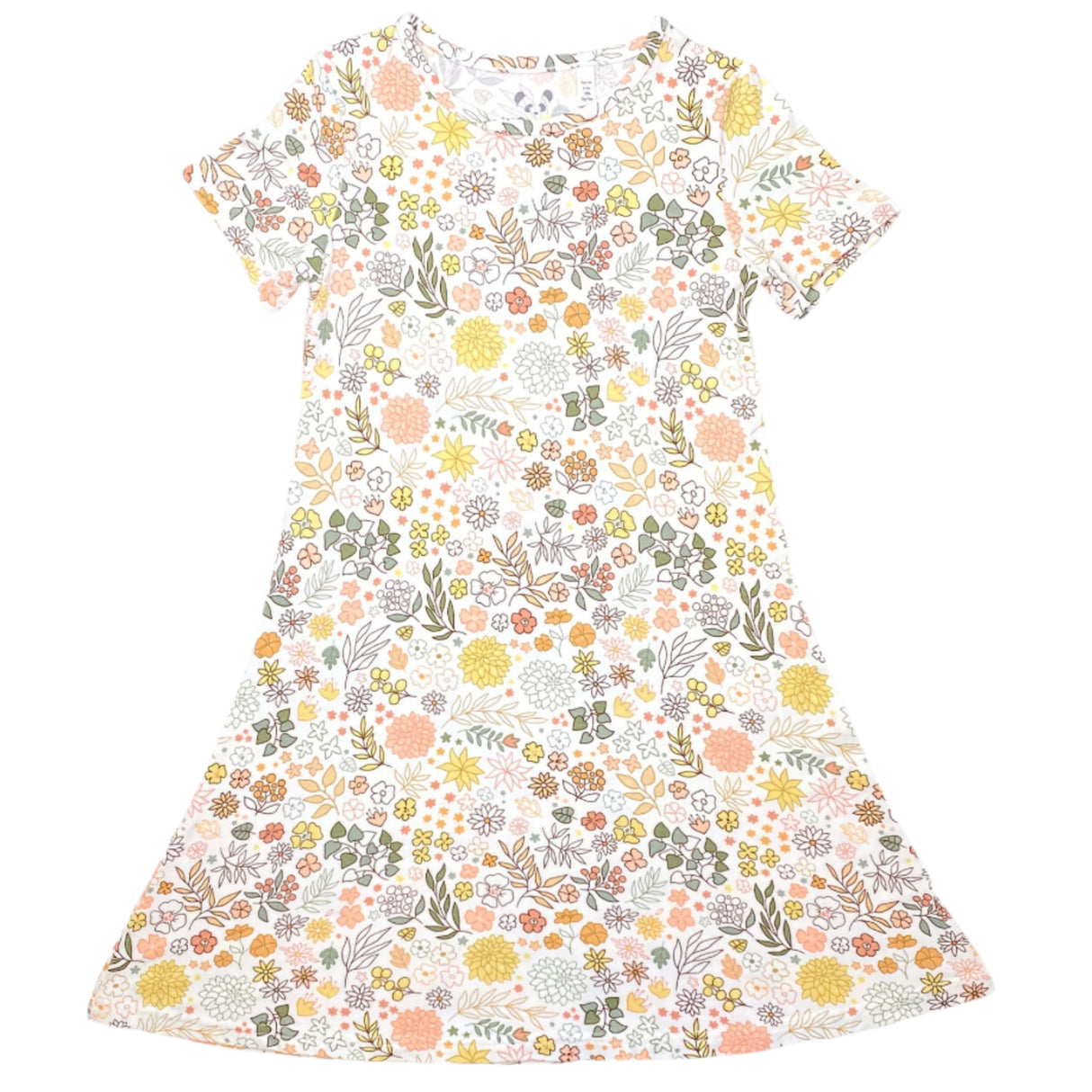 Fall Floral Bamboo Girls' Short Sleeve Dress - HoneyBug 