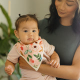 Cotton Muslin + Fleece Bandana Bib 4 Pack - Vintage Floral - HoneyBug 