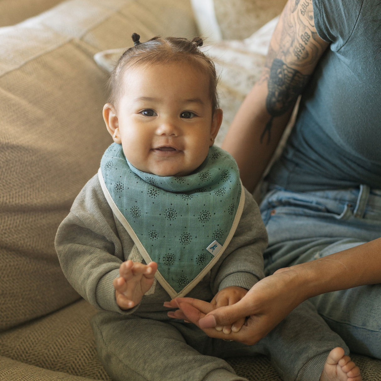 Cotton Muslin + Fleece Bandana Bib 4 Pack - Wallflower - HoneyBug 
