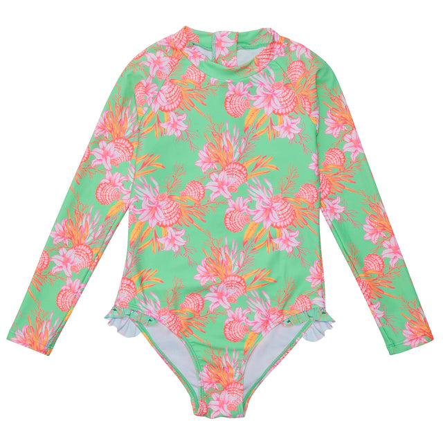 Coastal Shells Sustainable Leg Frill Surf Suit - HoneyBug 