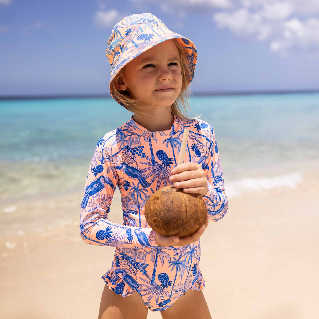 Tropicana Vacay Sustainable Leg Frill Surf Suit - HoneyBug 