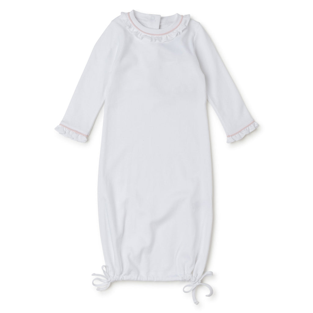 Georgia Pima Cotton Daygown for Girls - White with Light Pink Piping - HoneyBug 