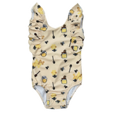 Girl's Ruffle Sleeve Cross Back Swimsuit