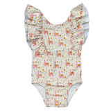 Baby Girl Ruffle Sleeve Cross Back Swimsuit