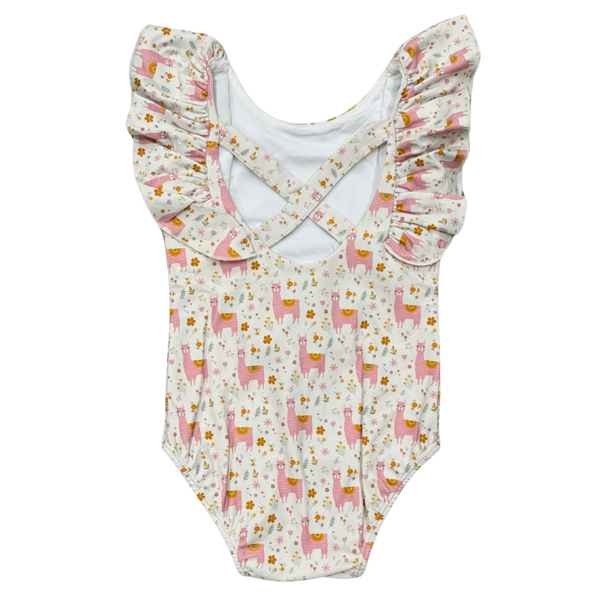 Baby Girl Ruffle Sleeve Cross Back Swimsuit