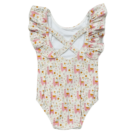 Baby Girl Ruffle Sleeve Cross Back Swimsuit