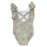 Baby Girl Ruffle Sleeve Cross Back Swimsuit