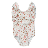 Girl's Ruffle Sleeve Cross Back Swimsuit