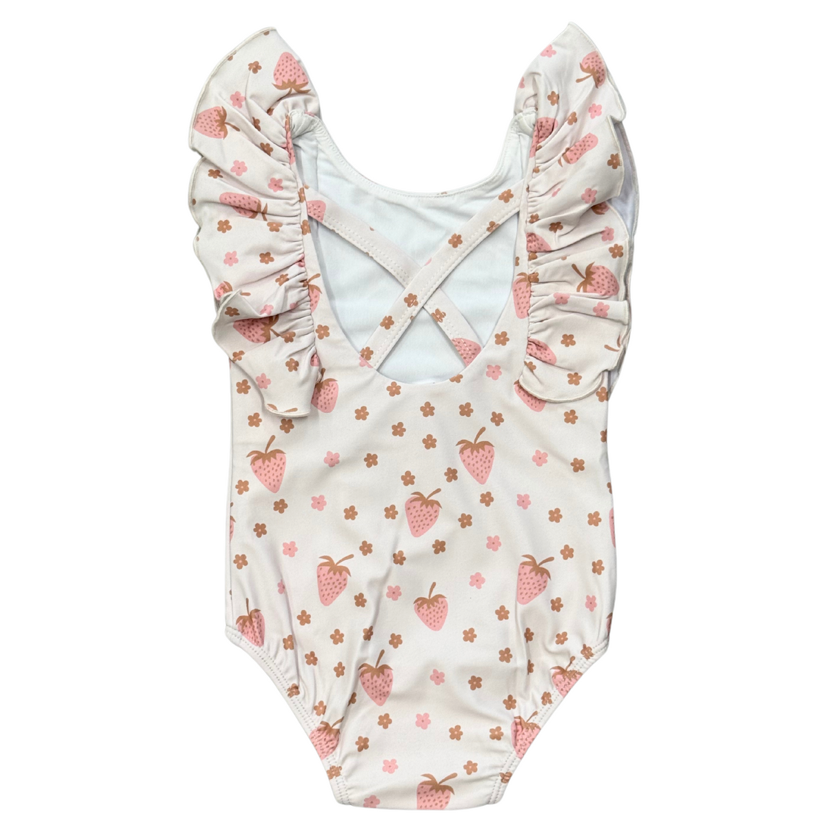 Girl's Ruffle Sleeve Cross Back Swimsuit