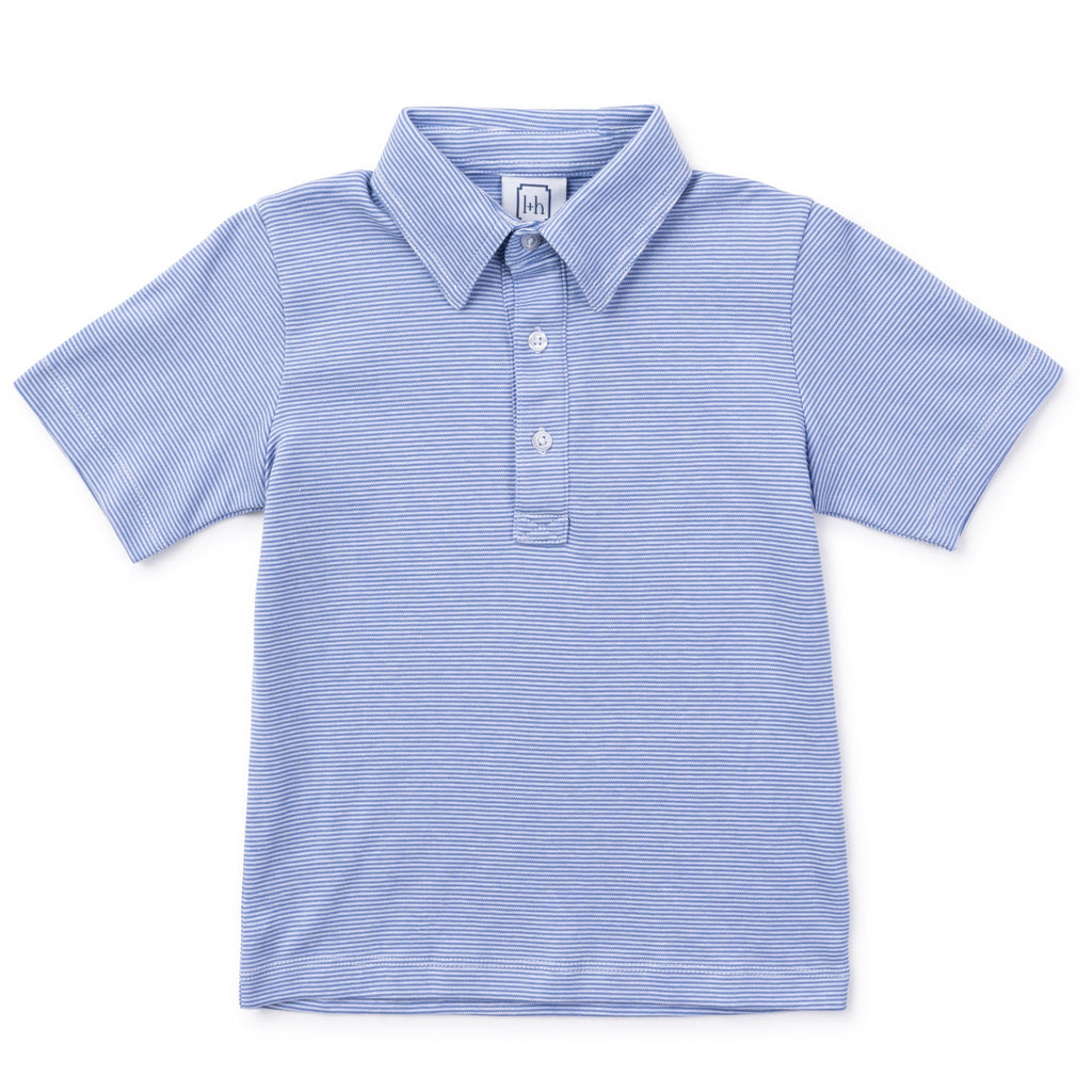 Griffin Boys' Pima Cotton Polo Golf Shirt - Blue Stripes - HoneyBug 