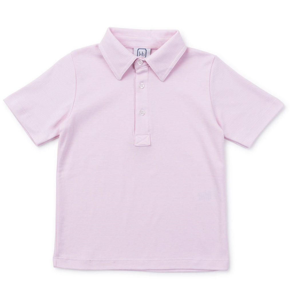Griffin Boys' Pima Cotton Polo Golf Shirt - Pink Stripes - HoneyBug 