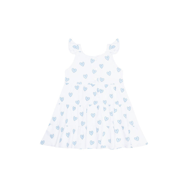 Blue Heart Print Ruffle Dress - HoneyBug 