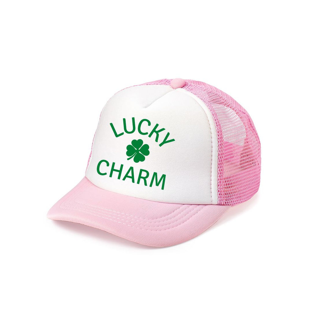 Lucky Charm Shamrock St. Patrick's Day Trucker Hat - Pink/White - HoneyBug 